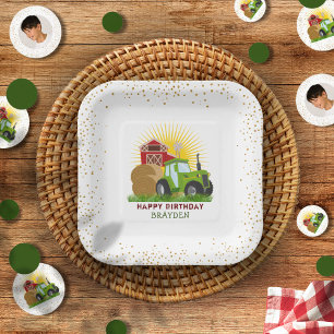 Green Tractor 🚜 Farm Trucks nach Maß Pappteller