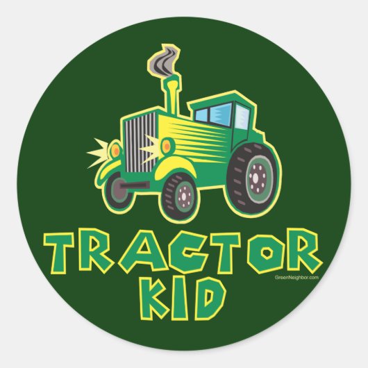 Green Tractor Kid Runder Aufkleber (Vorderseite)