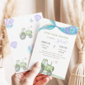 Green Tractor & Mermaid Siblings Joint Birthday Einladung