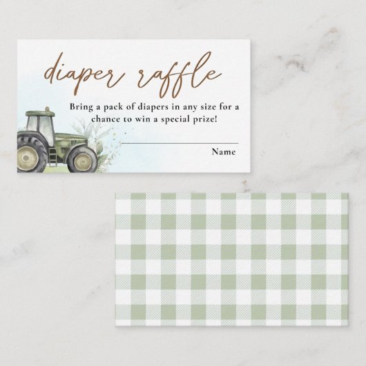 Green Tractor Ranch Farm Diaper Raffelfarben Begleitkarte (Vorne/Hinten)