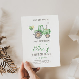 Green Tractor Thema Geburtstag Einladung