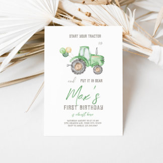 Green Tractor Thema Geburtstag Einladung