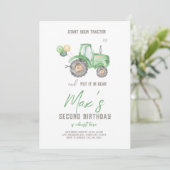 Green Tractor Thema Geburtstag Einladung (Stehend Vorderseite)