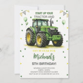 Green Tractor Thema Geburtstagsparty Einladung (Vorderseite)