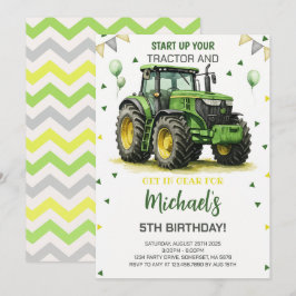 Green Tractor Thema Geburtstagsparty Einladung