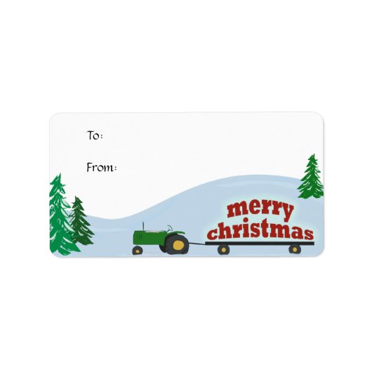 Green Tractor Weihnachtsgeschenk-Label Adressaufkleber (Vorne)