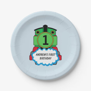 Green Train Happy Birthday Plate Pappteller