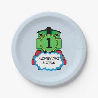 Green Train Happy Birthday Plate Pappteller