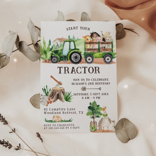 Green Traktor 2. Geburtstag Einladung