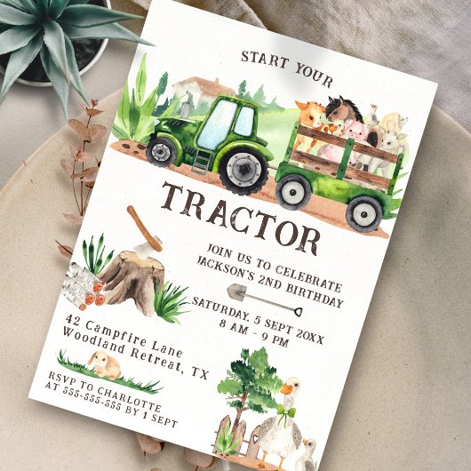 Green Traktor 2. Geburtstag Einladung