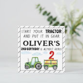 Green Traktor 2. Geburtstagskarte Einladung (Stehend Vorderseite)
