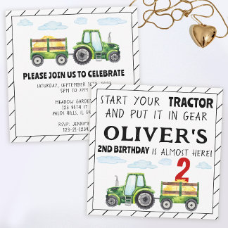 Green Traktor 2. Geburtstagskarte Einladung
