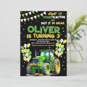Green Traktor 3. Geburtstag Party Einladung (Stehend Vorderseite)