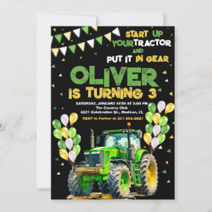 Green Traktor 3. Geburtstag Party Einladung