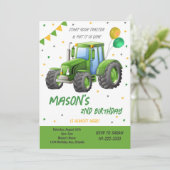 Green Traktor Ballon Geburtstagseinladung Einladung (Stehend Vorderseite)