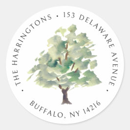 Green Tree Arborist Wasserfarbe HandIllustriert Runder Aufkleber