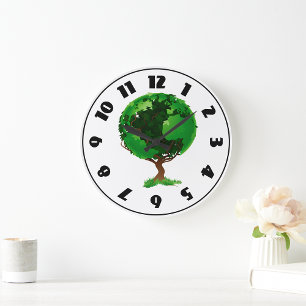 Green Tree Globe Clock Große Wanduhr
