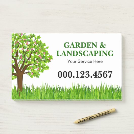 Green Tree Grass Landscaping Service Business Post-it Klebezettel (Auf Schreibtisch)