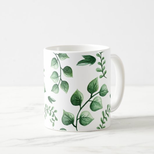 Green Tree Leaf Muster Kaffeetasse (VorderseiteRechts)