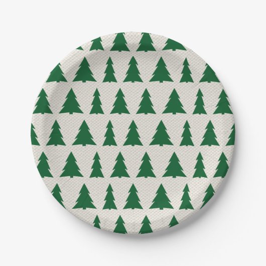 Green Tree Pattern Imitate Leinwand Holiday Party Pappteller (Vorderseite)