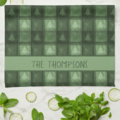Green Tree Plaid With Custom Family Name Christmas Geschirrtuch (Gefaltet)