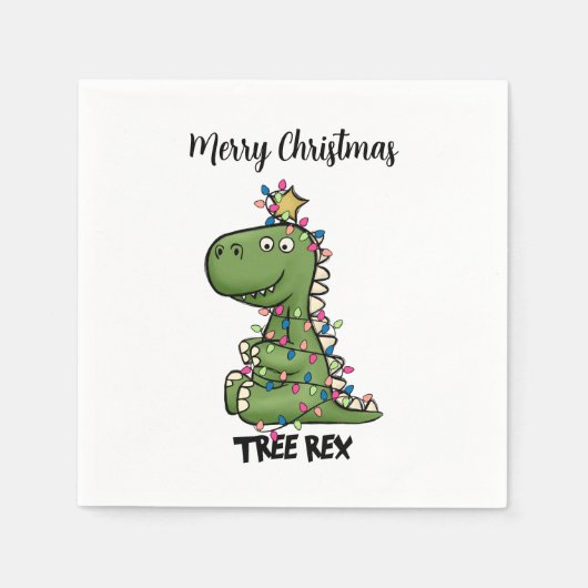 Green Tree Rex Dino Lights Frohe Weihnachtszeitung Serviette (Vorderseite)