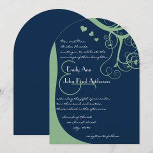Green Tree Wirbel auf Lapis Blue Wedding Einladung