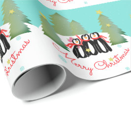 Green Trees Gold Stars und Pinguine Geschenkpapier