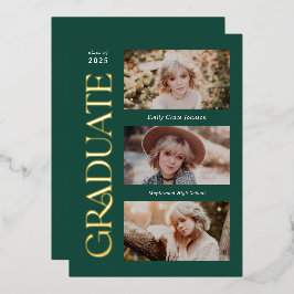 Green Trendy Serif Multiple Foto Abschluss Folieneinladung