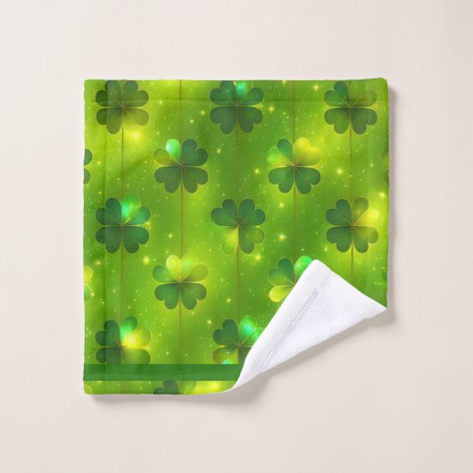 Green Trendy St Patrick's Day Clover Collection Badhandtuch Set (Waschlappen)