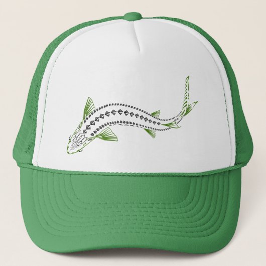 GREEN TRIBAL SWIMMING STURGEON FISH TRUCKERKAPPE (Vorderseite)