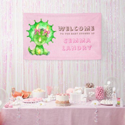 Green Triceratops Girl Baby Dusche Willkommen Banner (Party)
