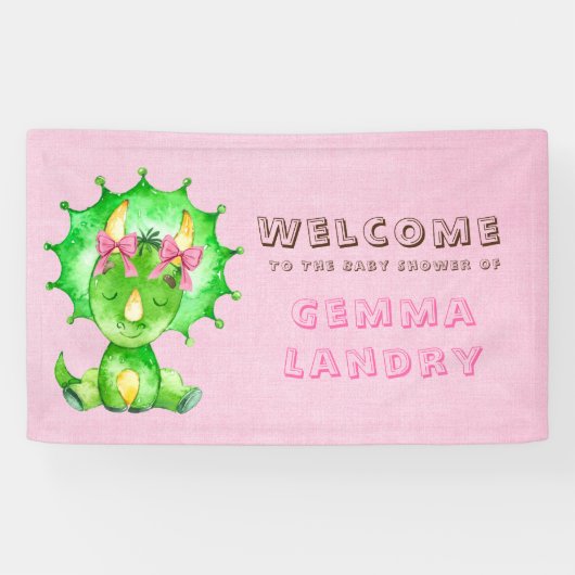 Green Triceratops Girl Baby Dusche Willkommen Banner (Horizontal)