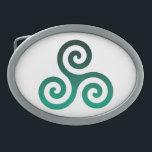 Green Triskele Altes keltisches Symbol Ovale Gürtelschnalle<br><div class="desc">Green Triskele Symbol. Das Symbol Triskele oder Triskelion besteht aus drei Spiralen oder drei Armen,  die miteinander verflochten sind,  als ob es sich von seiner Mitte aus bewegt. Dieses keltische Symbol der Bewegung oder Handlung repräsentiert die drei Welten: die Himmelswelt,  die physische und die spirituelle.</div>