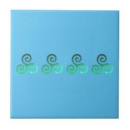 Green Triskele Ancient Celtic Symbol Sky Blue Fliese