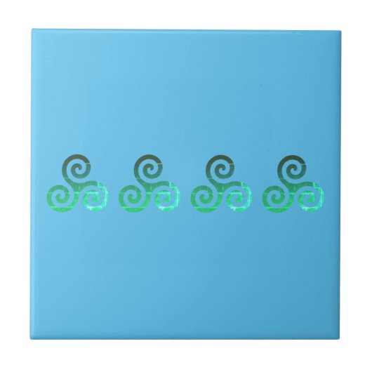 Green Triskele Ancient Celtic Symbol Sky Blue Fliese (Vorderseite)