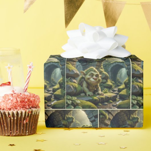 Green Troll Under a Stone Bridge Geschenkpapier (Geburtstagsparty)