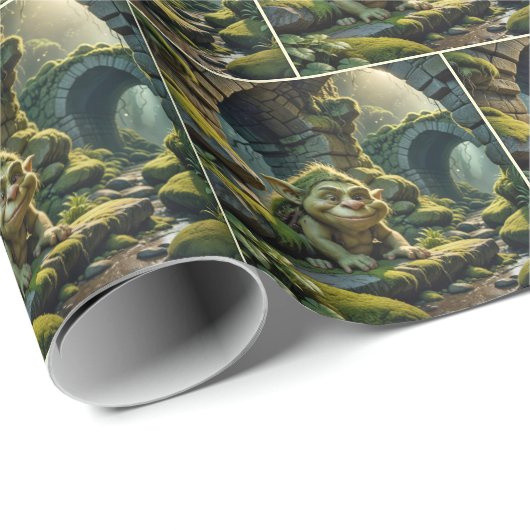 Green Troll Under a Stone Bridge Geschenkpapier (Rolleneckpunkt)