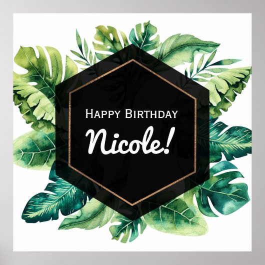 Green Tropical Blätter Black Wedding Banner Poster (Vorne)