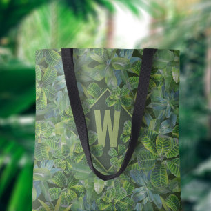 Green Tropical Blätter Muster Mit Monogramm Tote T Tasche