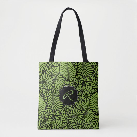 Green Tropical Damask Muster mit Monogramm Tasche (Vorderseite)