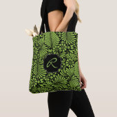 Green Tropical Damask Muster mit Monogramm Tasche (Von Nahem)
