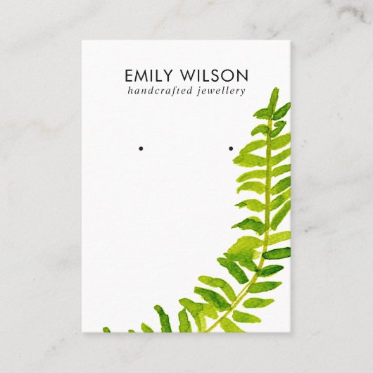 GREEN TROPICAL FERN FAUNA EARRING STUD DISPLAY VISITENKARTE (Vorderseite)