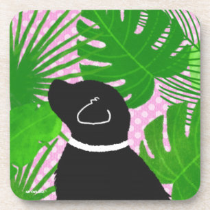 Green Tropical Island Black Dog Untersetzer Set