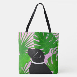 Green Tropical Island Black Dot Tote Bag Tasche