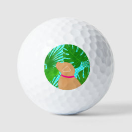 Green Tropical Island Yellow Dog Golf Balls Golfball