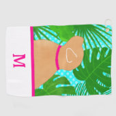 Green Tropical Island Yellow Dog Golf Handtuch (Horizontal)