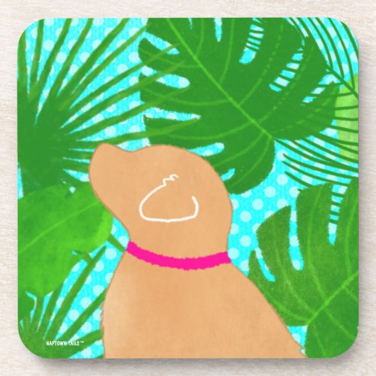 Green Tropical Island Yellow Dog Untersetzer Set (Vorderseite)