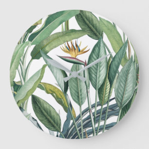 Green Tropical Jungle Banana Tree Strelitzia Große Wanduhr