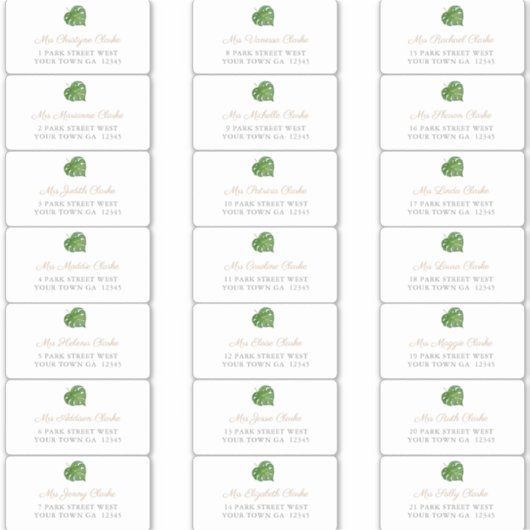 Green Tropical Leaf Guest Envelope Address Labels (Vorderseite)